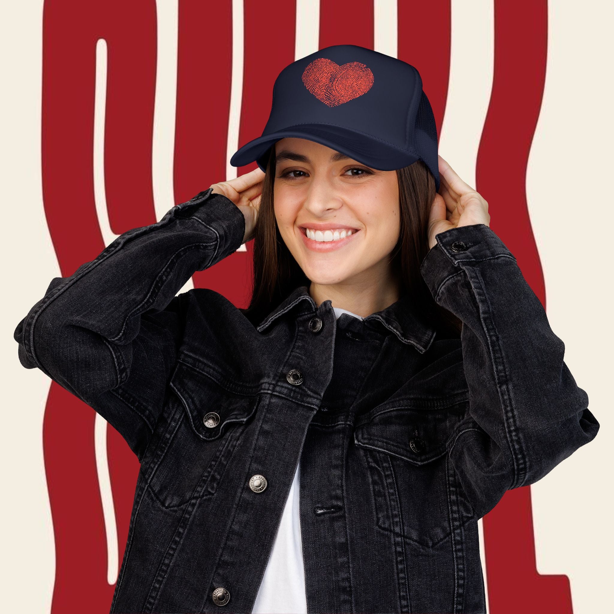 Stylish Foam Trucker Hat with Heart Embroidery