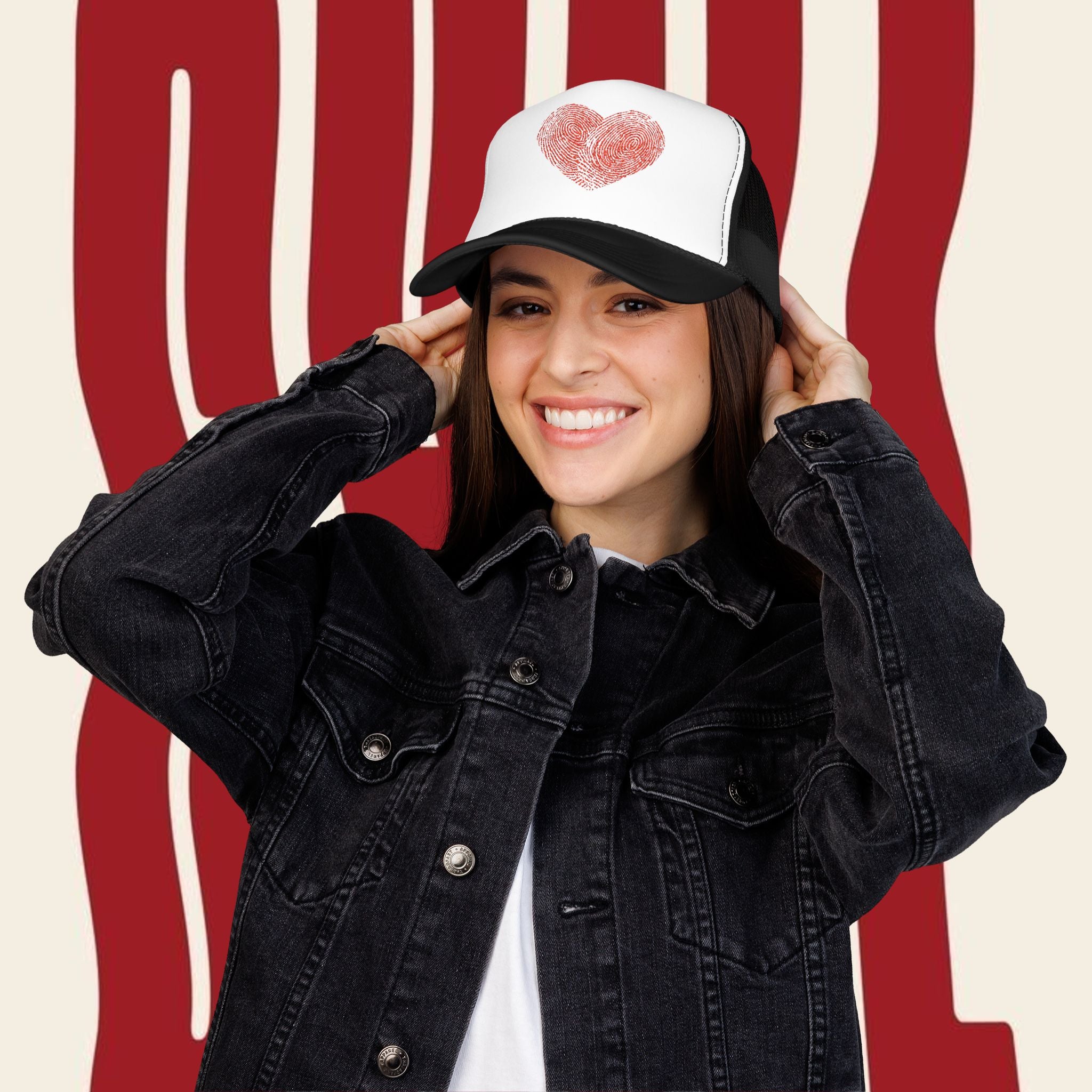 Stylish Foam Trucker Hat with Heart Embroidery