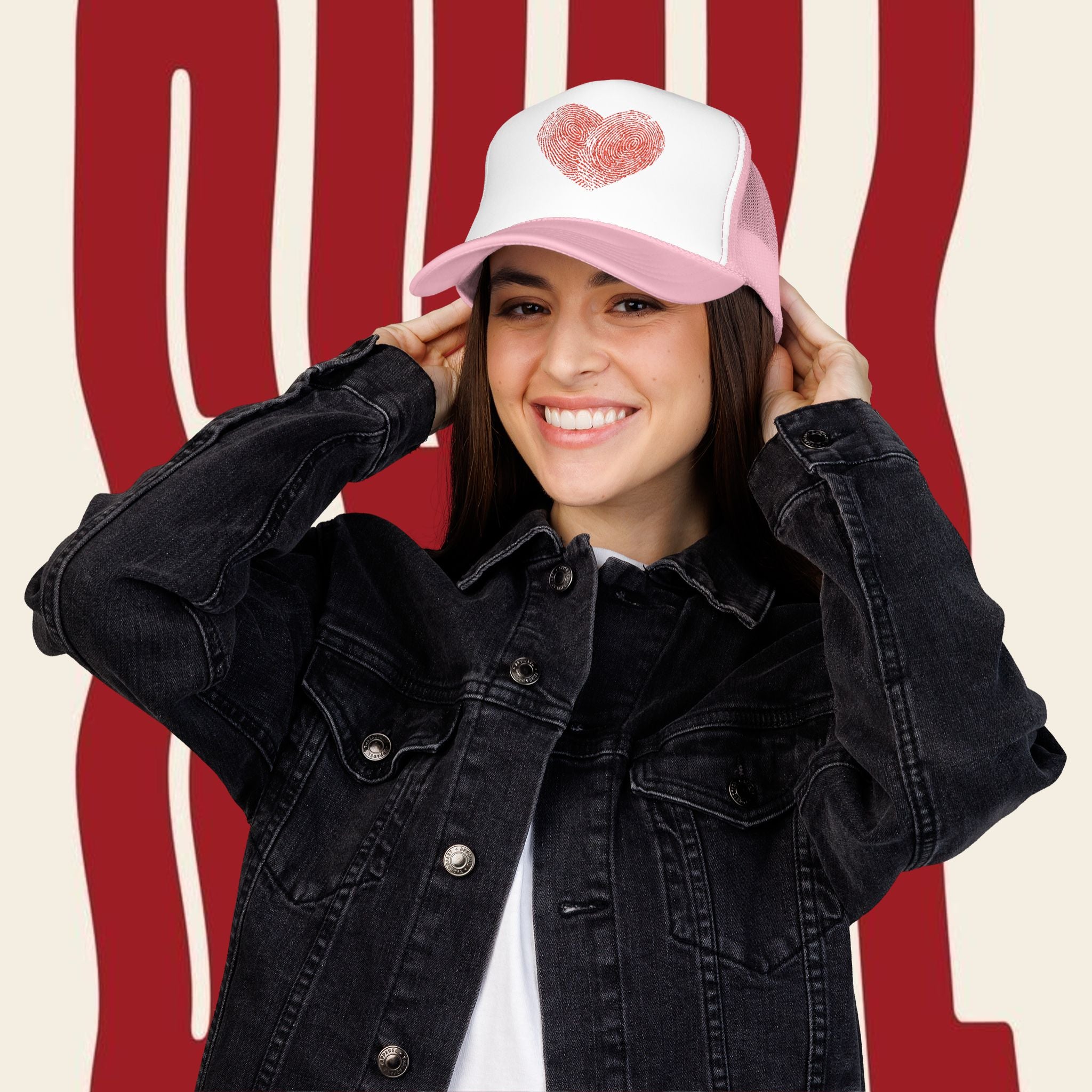 Stylish Foam Trucker Hat with Heart Embroidery