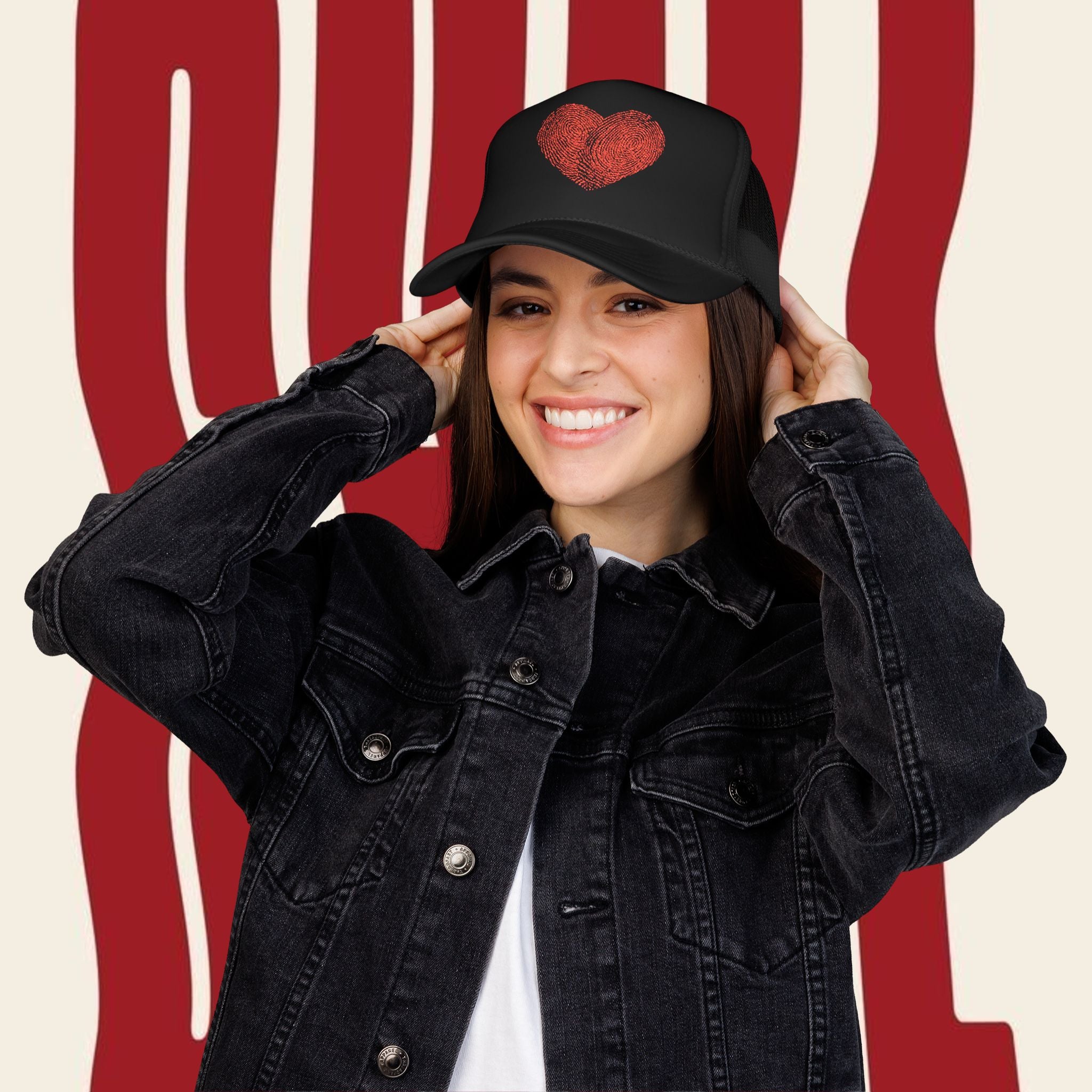 Stylish Foam Trucker Hat with Heart Embroidery